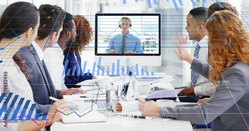 Mathematical equations over group working in office. Mathematical equations over group working in office.