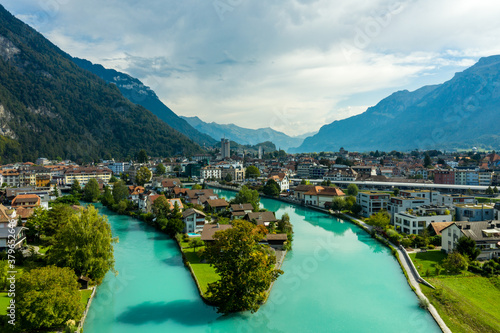 Aerial view from Interlaken city and Swiss alps