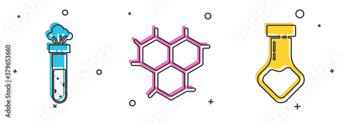 Set Test tube and flask chemical, Chemical formula and Test tube and flask chemical icon. Vector.