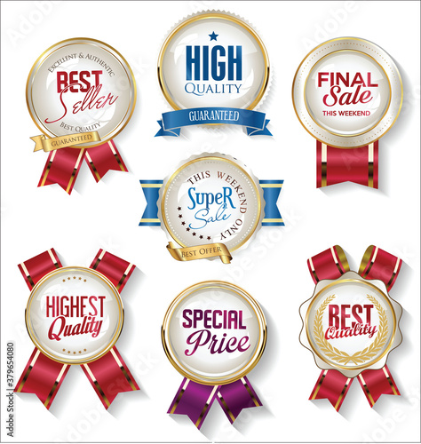 Retro vintage golden badges labels and ribbons