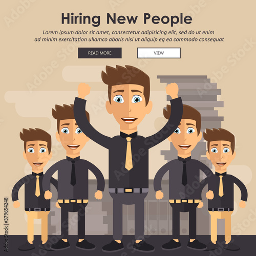 Happy successful business men. Find the right person for the job concept. Flat vector illustration.