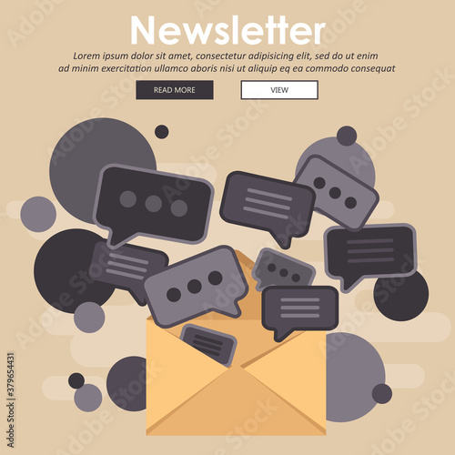 Flat design concept of regularly distributed news publication via e-mail with some topics of interest to its subscribers. Flat vector illustration. Newsletter concept