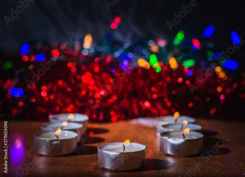 Closeup of bandle lights on a Christmas decoration background photo