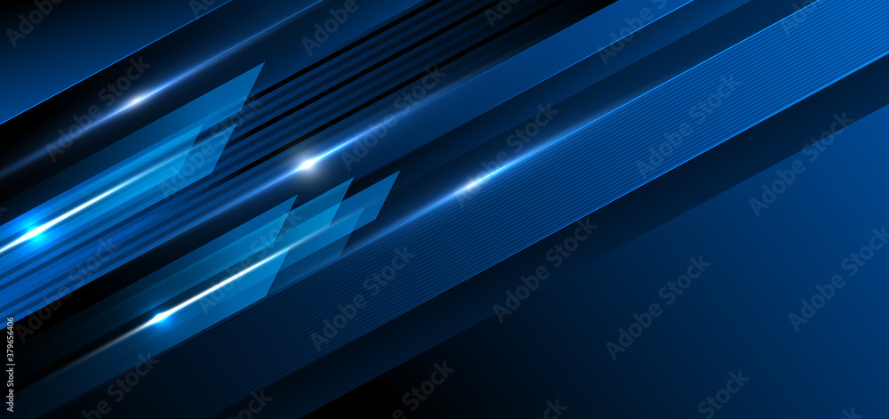 Abstract template geometric blue stripe lines diagonal background overlapping layers decor light effect with space for text. Technology concept.