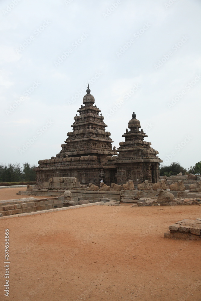 View of Shore Temple under sunset at Mahabalipuram, Tamil Nadu, India View of Shore Temple under sunset at Mahabalipuram, Tamil Nadu, India