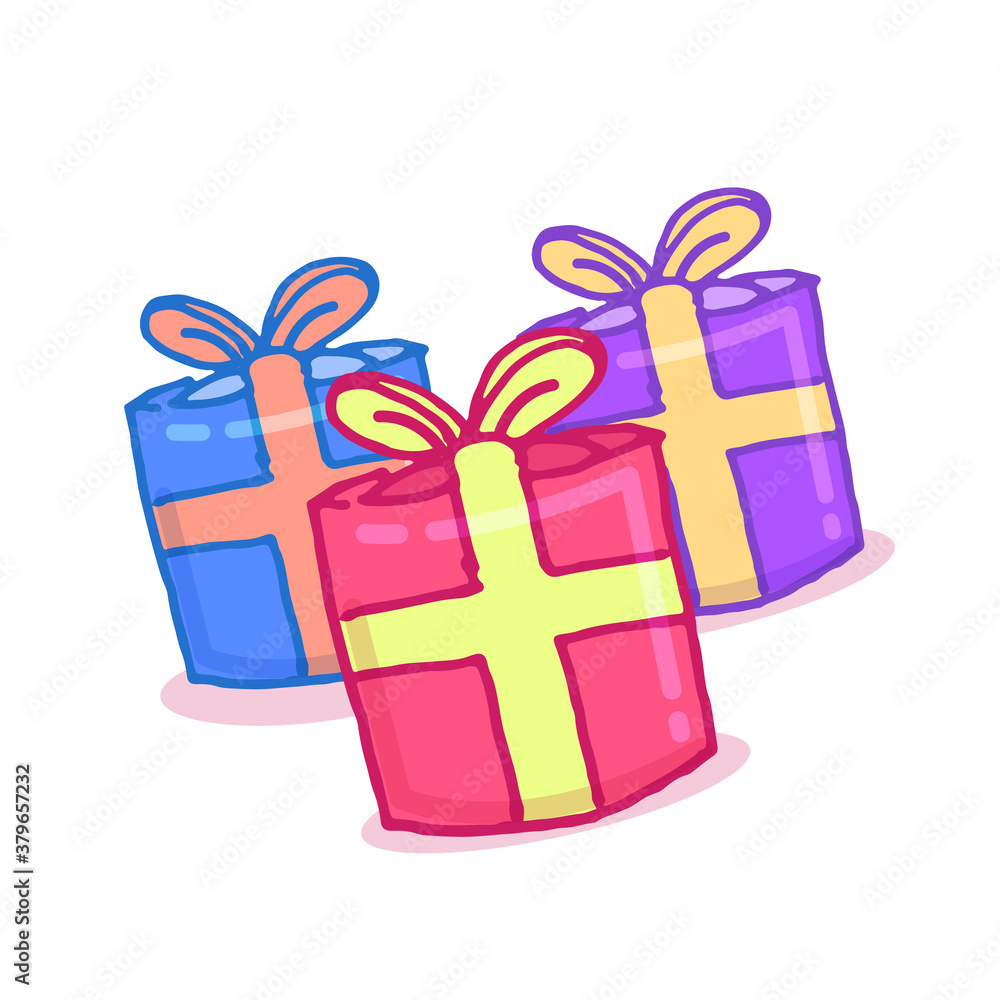 vector illustration of gift box with ribbon isolated on white background. hand drawn vector. modern scribble for kids, logo, sticker, card, wallpaper. cartoon style. doodle for christmas gift. 