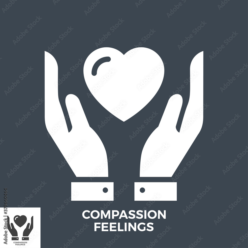 Compassion Feelings Glyph Vector Icon Isolated on the Black Background. Compassion Feelings Glyph Vector Icon Isolated on the Black Background.