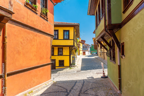 Colorful Odunpazari District houses view in Eskisehir City. Eskisehir is populer tourist deatination in Turkey.