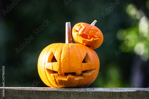 Slika na platnu Halloween pumpkins or jack-o-lantern at home terrace
