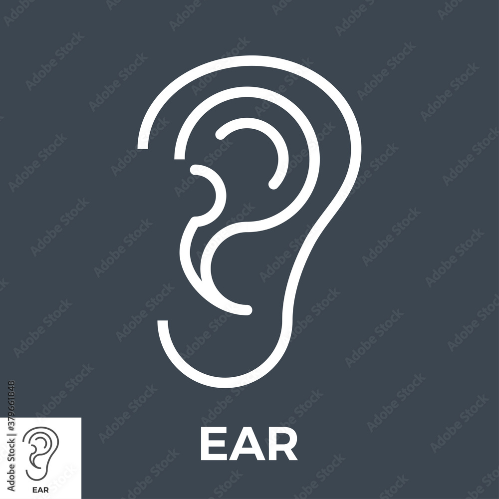 Ear Thin Line Vector Icon Isolated on the Black Background. Ear Thin Line Vector Icon Isolated on the Black Background.