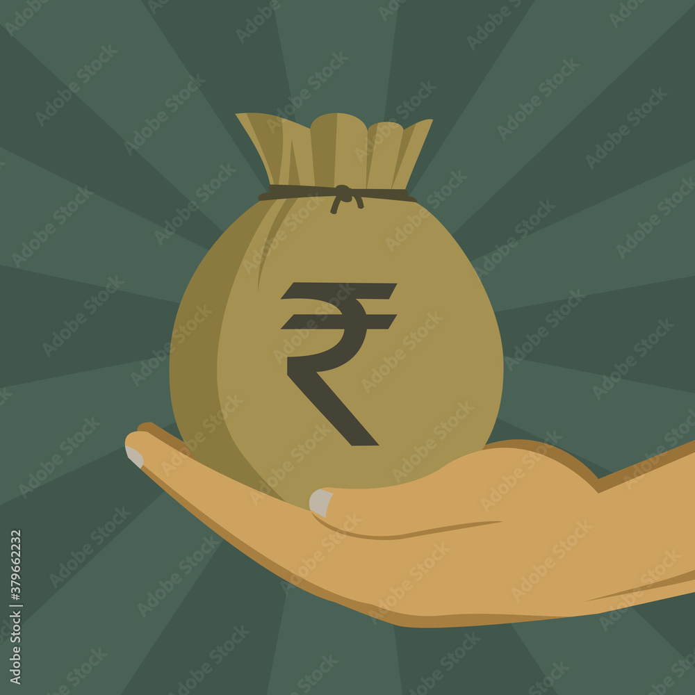 Hand holding a money bag with Indian Rupee Stock Vector | Adobe Stock