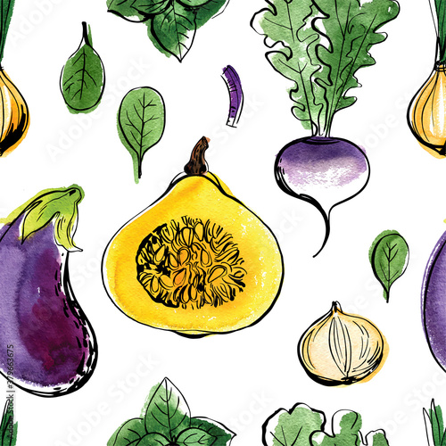 Vector pattern sketch of vegetables. Color sketch of food
