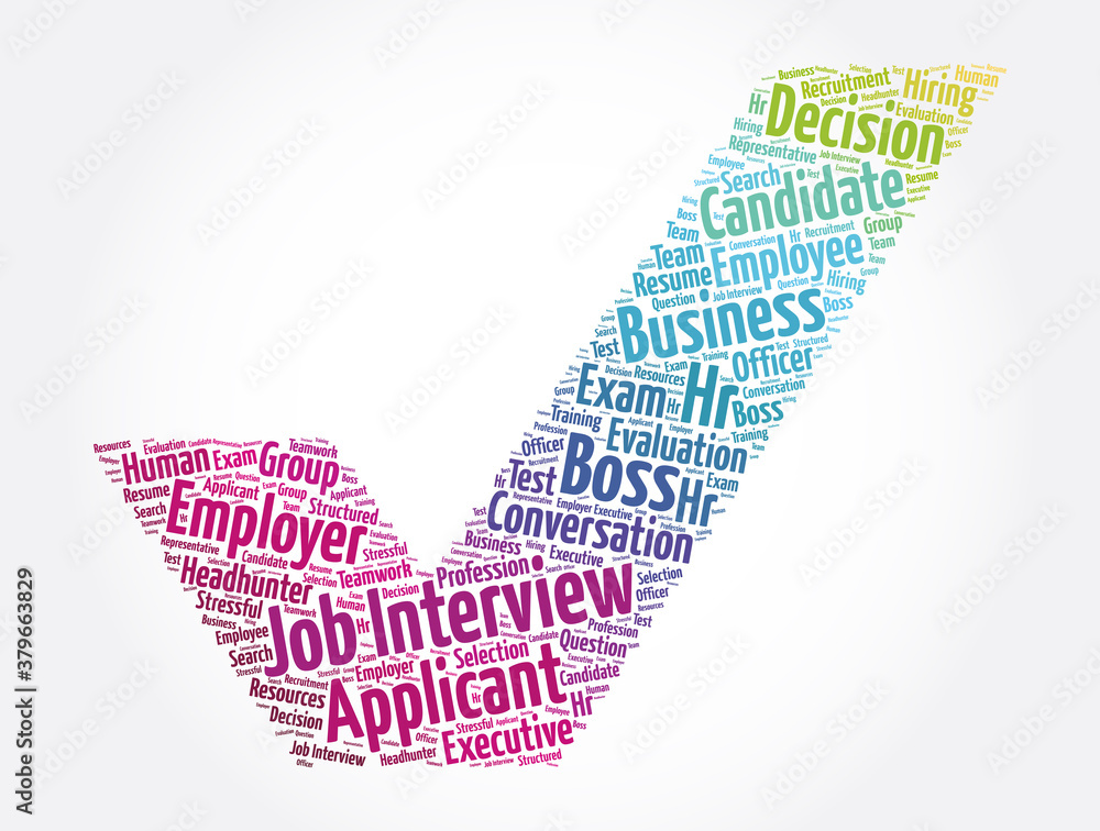 Job Interview check mark word cloud collage, concept background Job Interview check mark word cloud collage, concept background