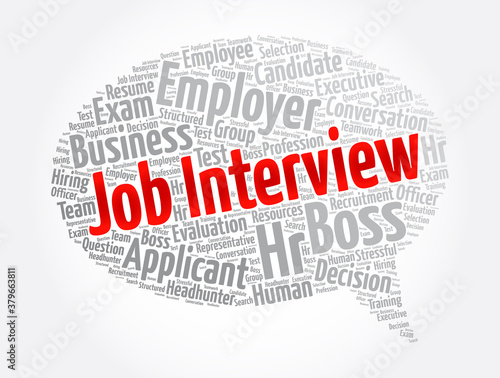 Job Interview message bubble word cloud collage, concept background
