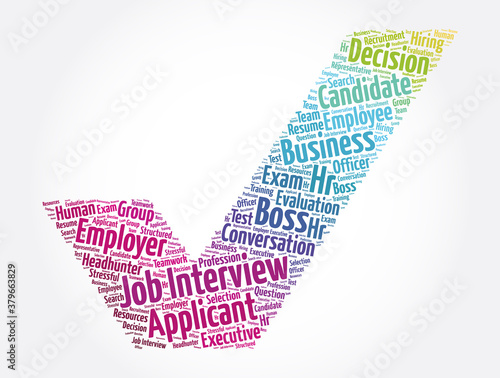 Job Interview check mark word cloud collage, concept background