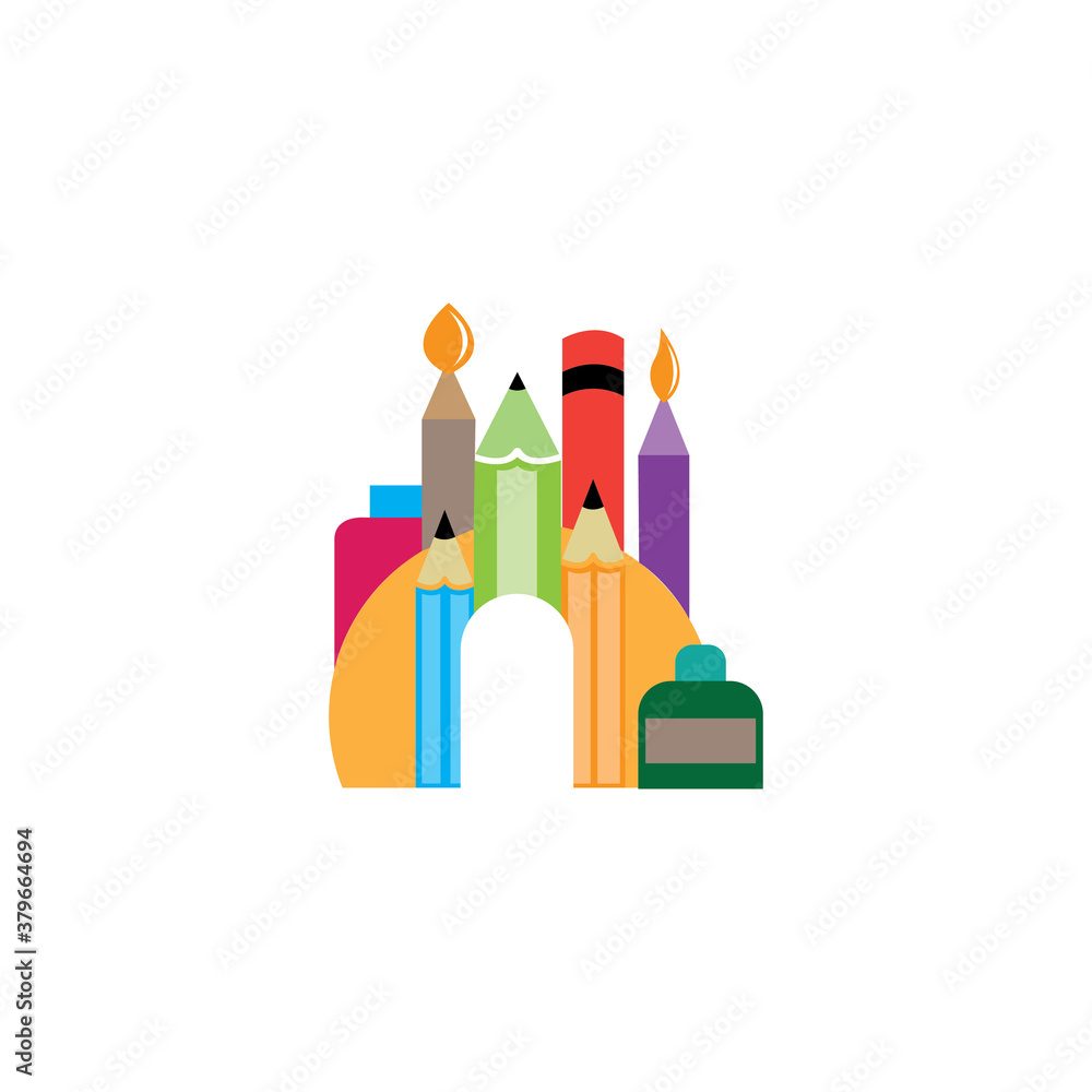 home pencil icon child education colorful illustration design vector home pencil icon child education colorful illustration design vector