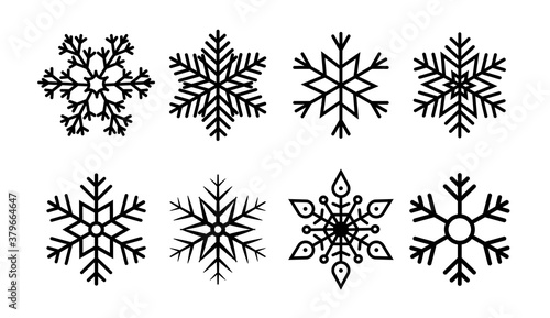 Snowflake for christmas. Icon geometric set of snow. Line winter ornament. White flake of snow. Frozen cold snowflake for xmas holiday. Graphic simple illustration of ice. December collection. Vector