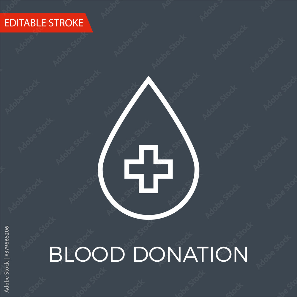 Obraz premium Blood Donation Thin Line Vector Icon. Flat Icon Isolated on the Black Background. Editable Stroke EPS file. Vector illustration.