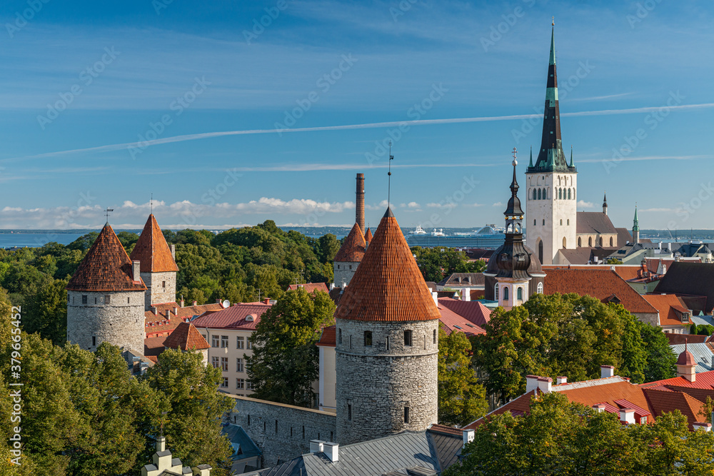 Tallinn Old Town Cityscape with St. Olaf's Church, Estonia