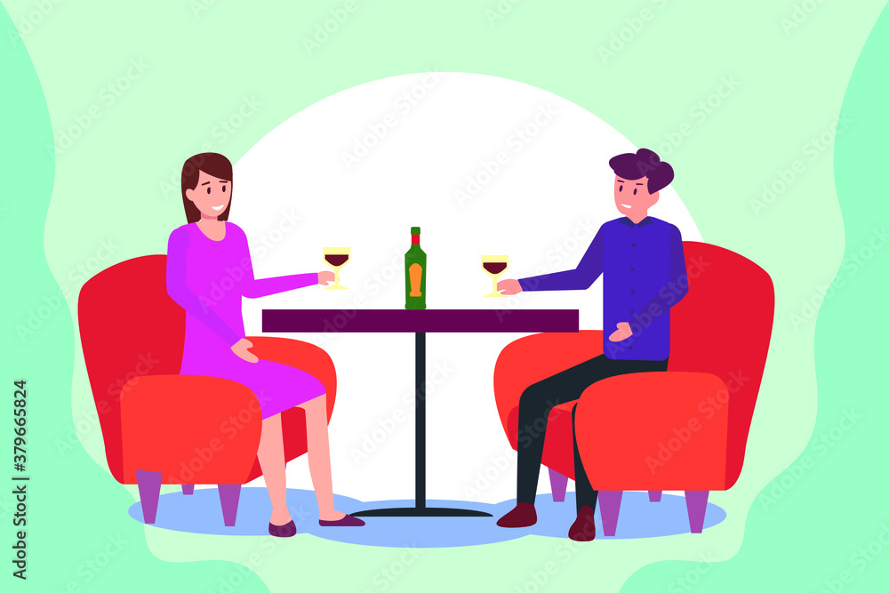 Drinking wine vector concept: couple drinking wine while sitting on the chair Drinking wine vector concept: couple drinking wine while sitting on the chair