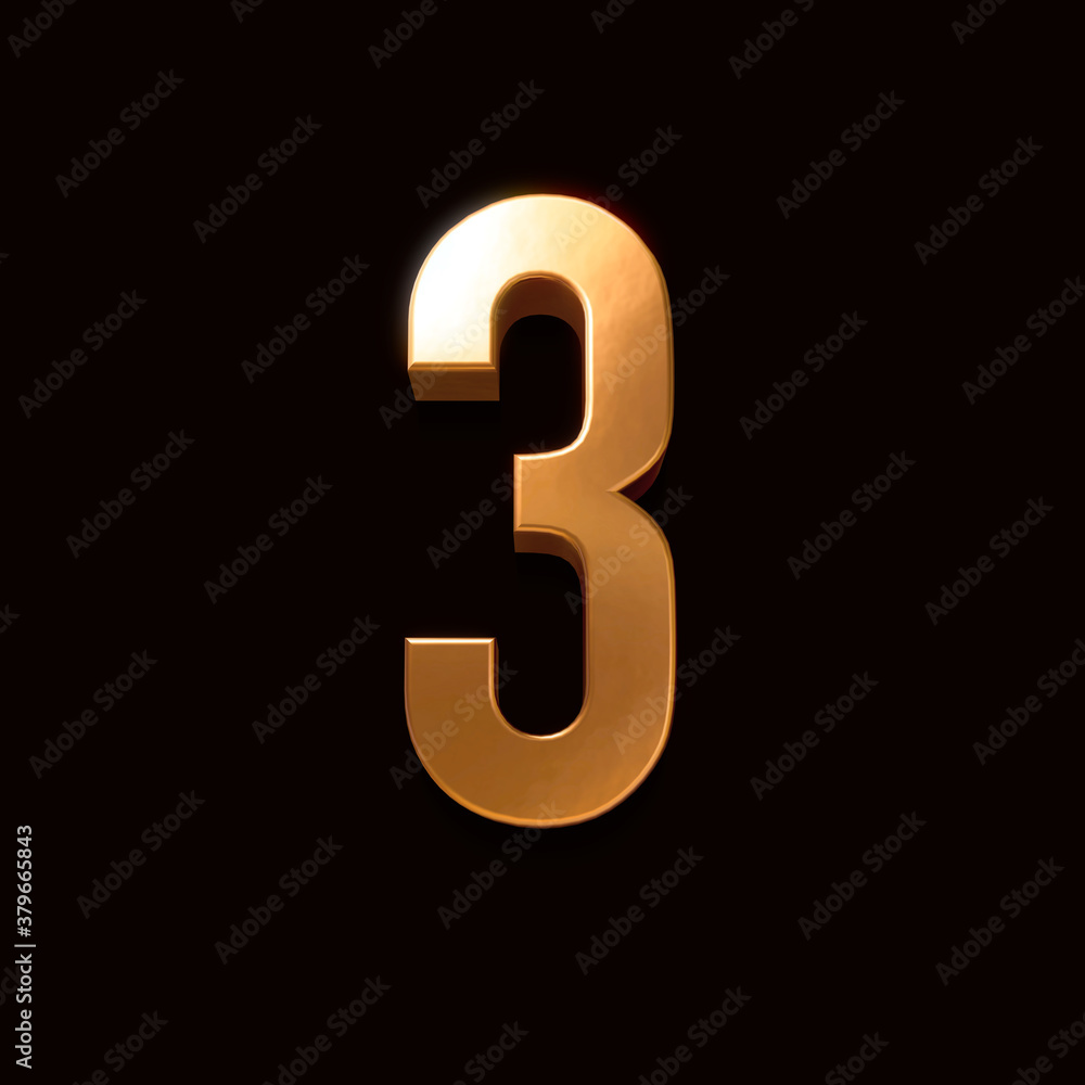 Gold font number 3 isolated on black Gold font number 3 isolated on black