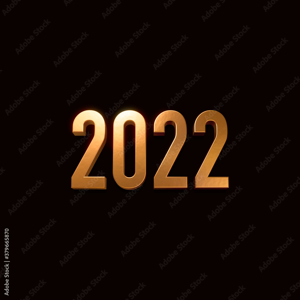Gold font year 2022 isolated on black