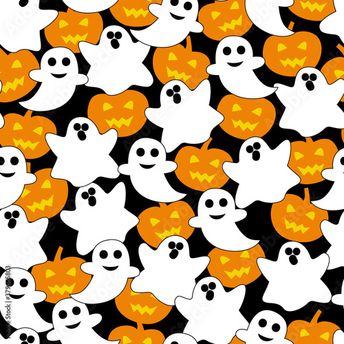 Fototapeta Naklejka Na Ścianę i Meble -  Ghost and Pumpkin Halloween Seamless Pattern