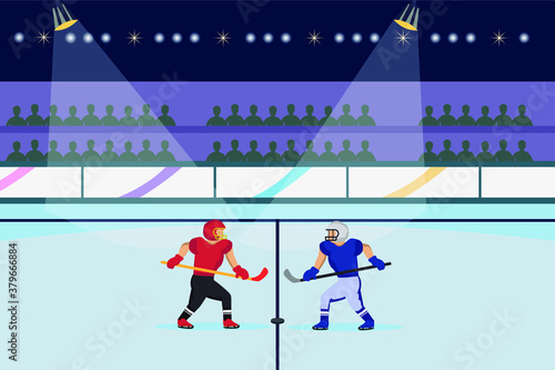 Hockey vector concept: Two hockey players ready to play in the stadium