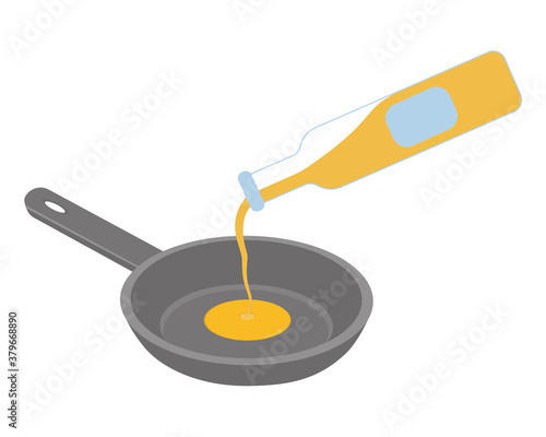 Obraz na plátně Oil pouring into frying pan from bottle