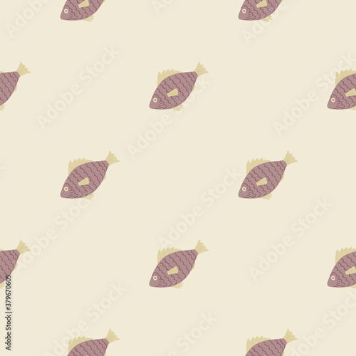 Minimalistic plankton seamless fish pattern. Simpple doodle underwater animals shapes in pastel tones artwork.