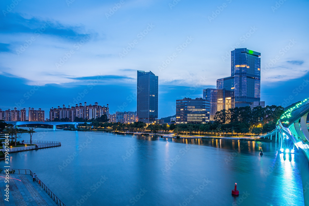 Night view of Jiaomen building skyline in Nansha District, Guangzhou, China Night view of Jiaomen building skyline in Nansha District, Guangzhou, China