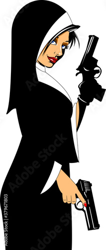 nun with two pistols