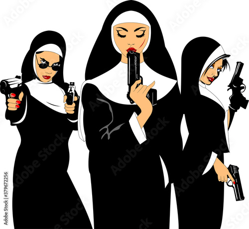 Three nuns with guns