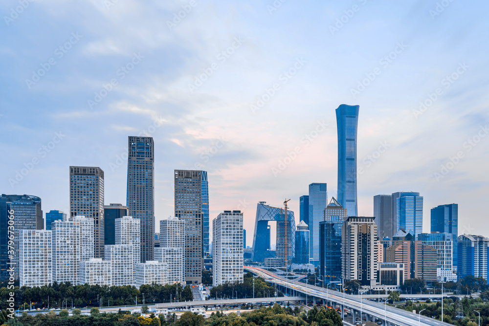 Fototapeta premium Sunny scenery of CBD buildings in Beijing, China