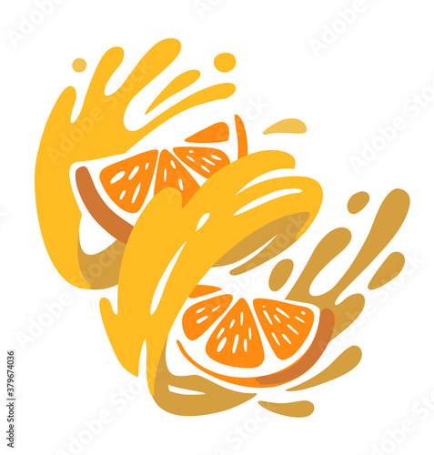 orange fruit spinning in whirlwind of juice