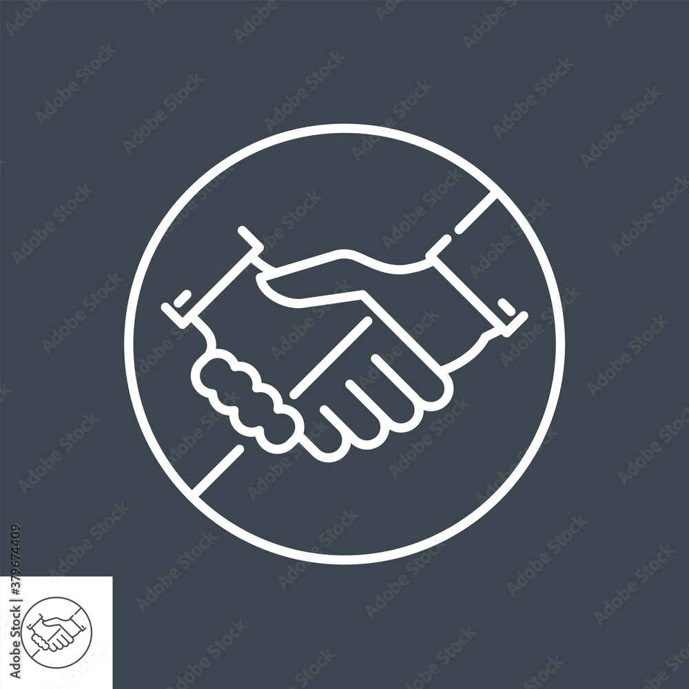 Avoid Contact related vector thin line icon. Prohibition sign shaking hands. Isolated on black background. Editable stroke. Vector illustration. Avoid Contact related vector thin line icon. Prohibition sign shaking hands. Isolated on black background. Editable stroke. Vector illustration.