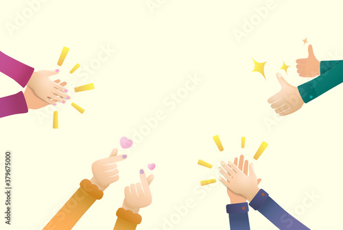 Hand clap thumb up finger heart by peoples for praise and encouragement with EPS 10 vector graphic illustration