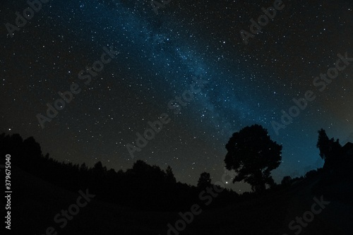 Blue dark night sky with many stars. Night sky over rural landscape. high ISO landscape with fisheye lens © Art Johnson