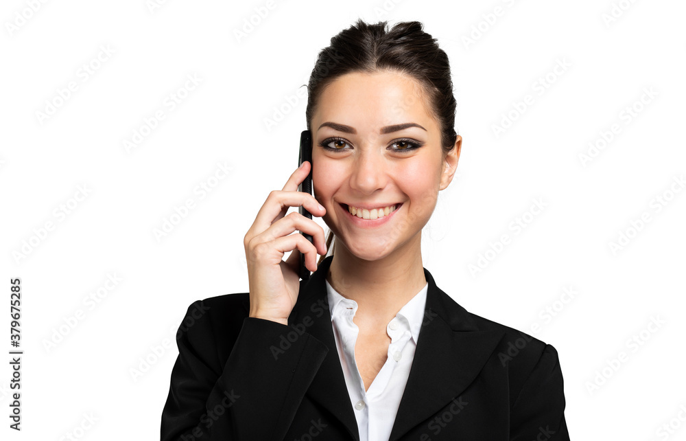 Young woman on the phone isolated on white Young woman on the phone isolated on white