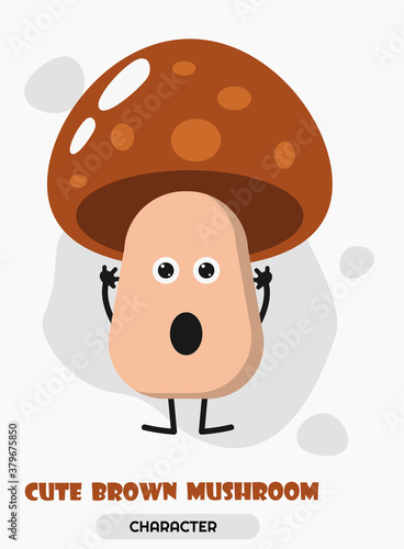 Suprised mushroom character with up hands and open mouth. Cartoon smooth hero for banner or emoji.