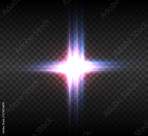 White glowing light explodes on a transparent background. Bright Star. Transparent shining sun, bright flash. Vector graphics.)	