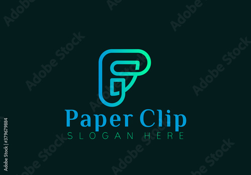 Abstract Letter F Paper Clip Logo Design Vector Illustration Template