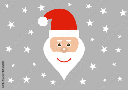Grauer Flat Design Hintergrund zeigt freundlichen Weihnachtsmann und Sterne