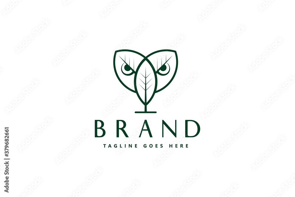 Vector logo on which an abstract image of a owl which is also similar to a leaf of a tree. Natural, Animal logo, green color on white background Vector logo on which an abstract image of a owl which is also similar to a leaf of a tree. Natural, Animal logo, green color on white background