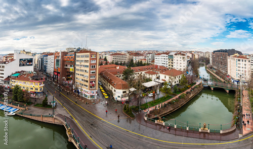 Porsuk River aerial view in Eskisehir City. Eskisehir is populer tourist destination in Turkey.