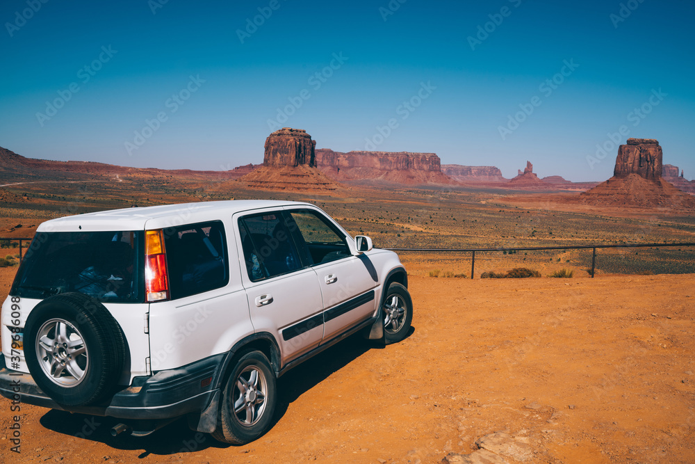 Modern vehicle in arid desert