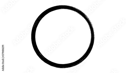 Grunge circle made of black paint.Grunge oval shape isolated on the white background.Grunge artistic element made with art brush.