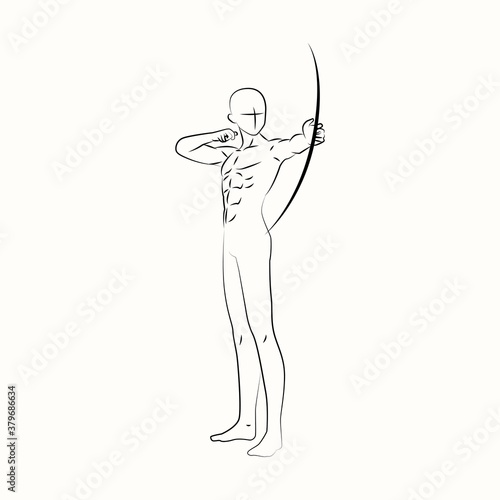 Gesture of Male Archer Black and White Line Art