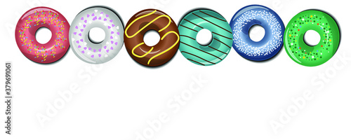 Creative Collection of vector glazed sweet colored donuts. Baking snack cake breakfast donut food baking sugar chocolate delicious on white background