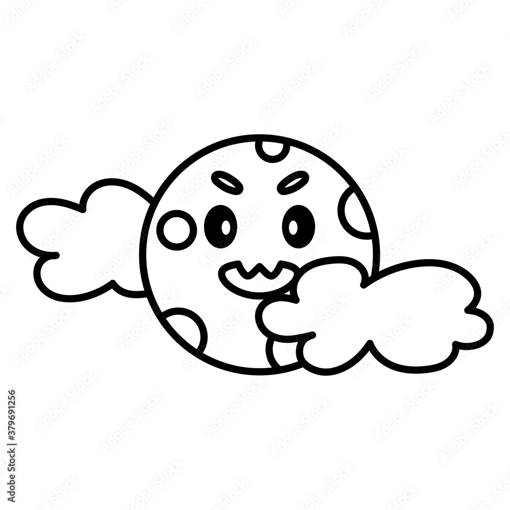 Cute moon kawaii with clouds. Halloween icon - Vector Cute moon kawaii with clouds. Halloween icon - Vector